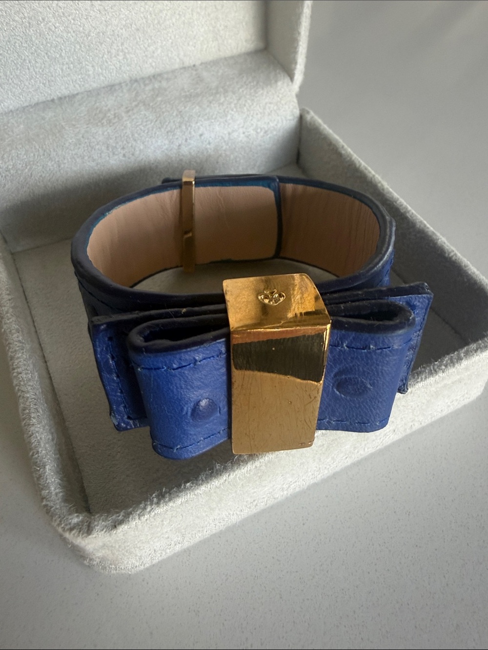 kate spade Royal Blue Leather Bow Bracelet with Gold Hardware